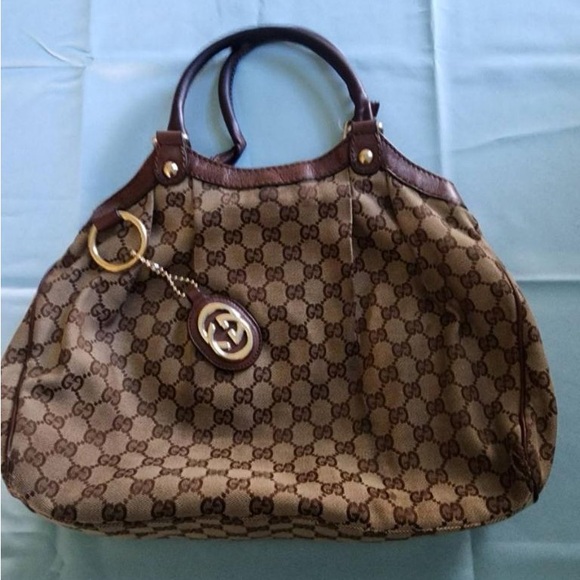 Gucci Sukey Brown GG Canvas and Leather Shoulder Bag - Picture 1 of 6